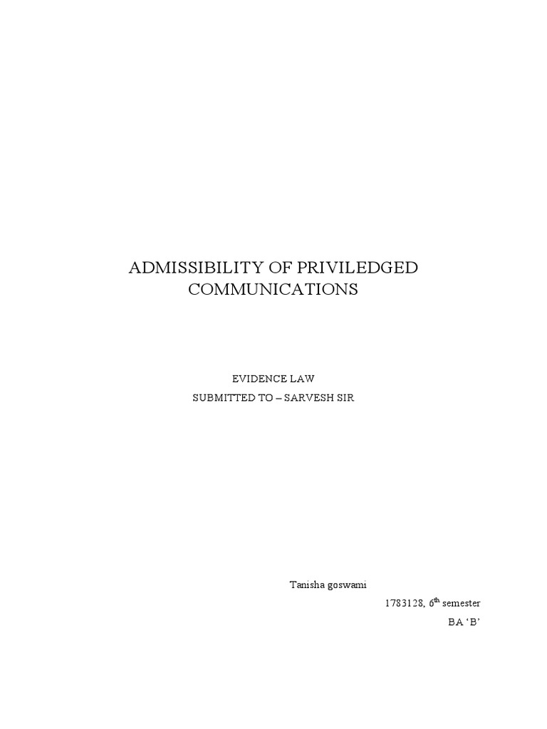 Admissibility of Privileged Communication | PDF | Confidentiality ...
