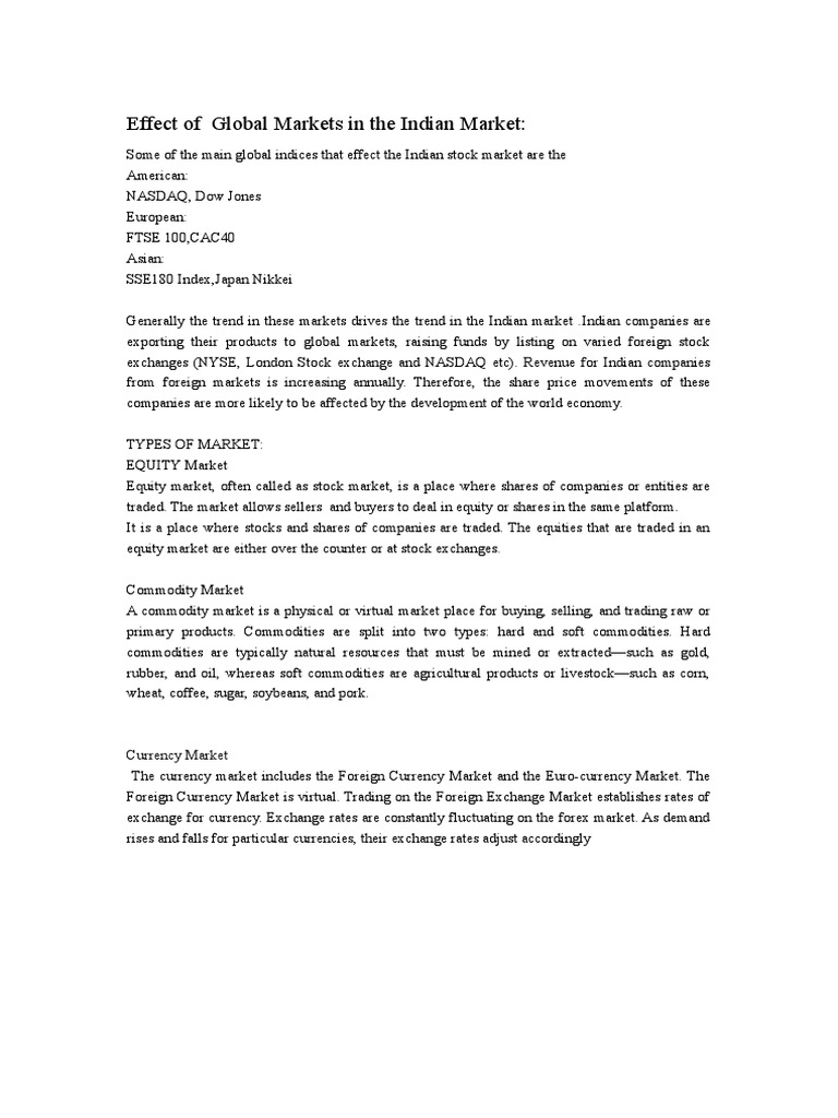 Effect of Global Markets in The Indian Market | PDF
