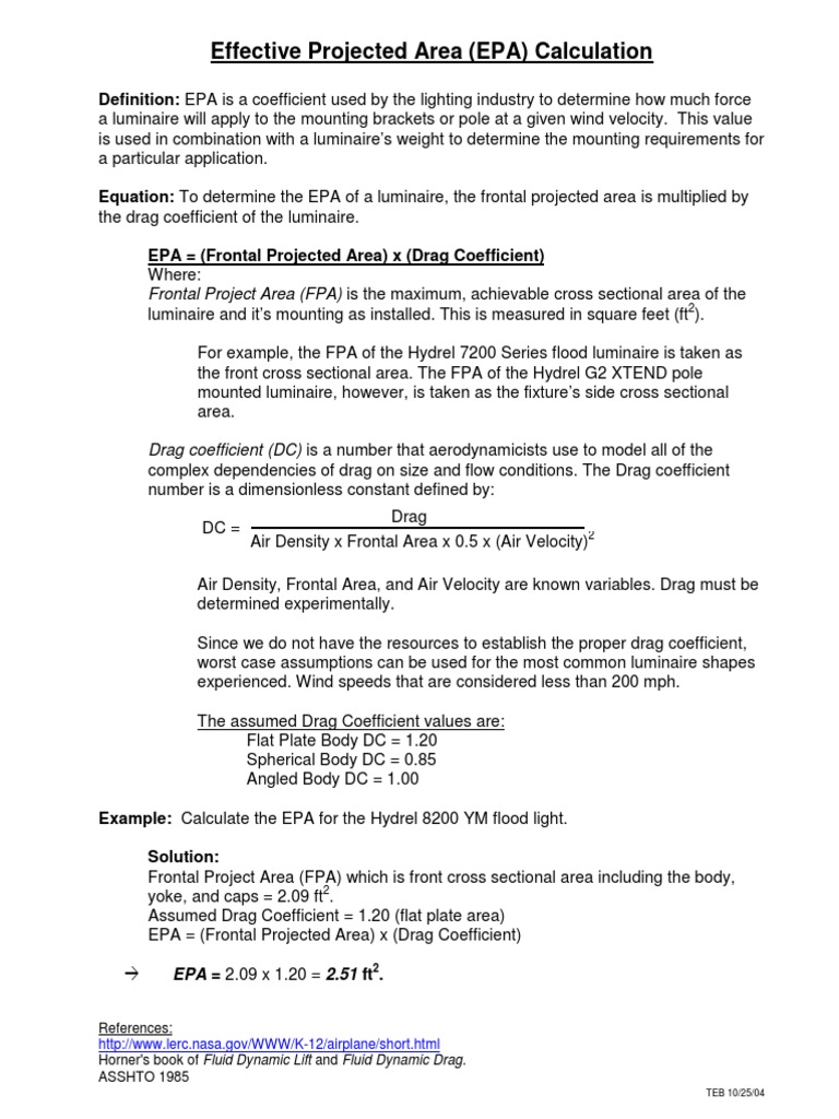 Effective Projected Area Calculation PDF Drag (Physics) Fluid