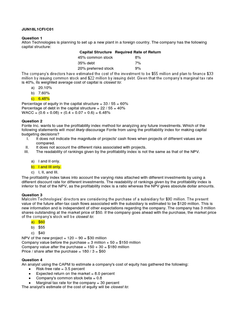 Capital Budgeting and WACC Analysis | PDF | Cost Of Capital | Internal ...