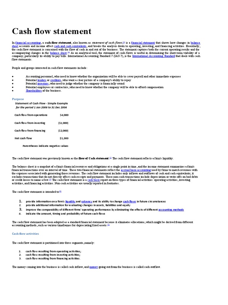 Simple Cash Flow Statement Example | PDF | Cash Flow Statement | Investing