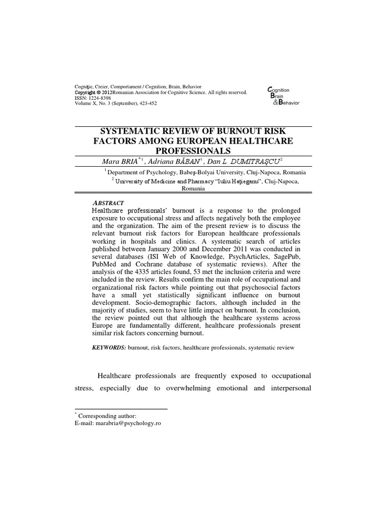Systematic Review of Burnout Risk Factor PDF | PDF | Occupational ...