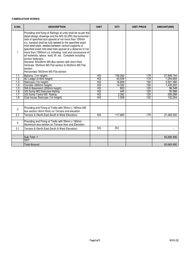 Estimation Cost For Railing PDF Stairs Building Engineering