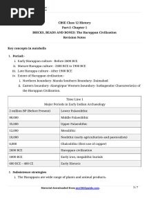 CBSE Class 12 History Part-I: Chapter 1 BRICKS, BEADS AND BONES: The Harappan Civilisation Revision Notes