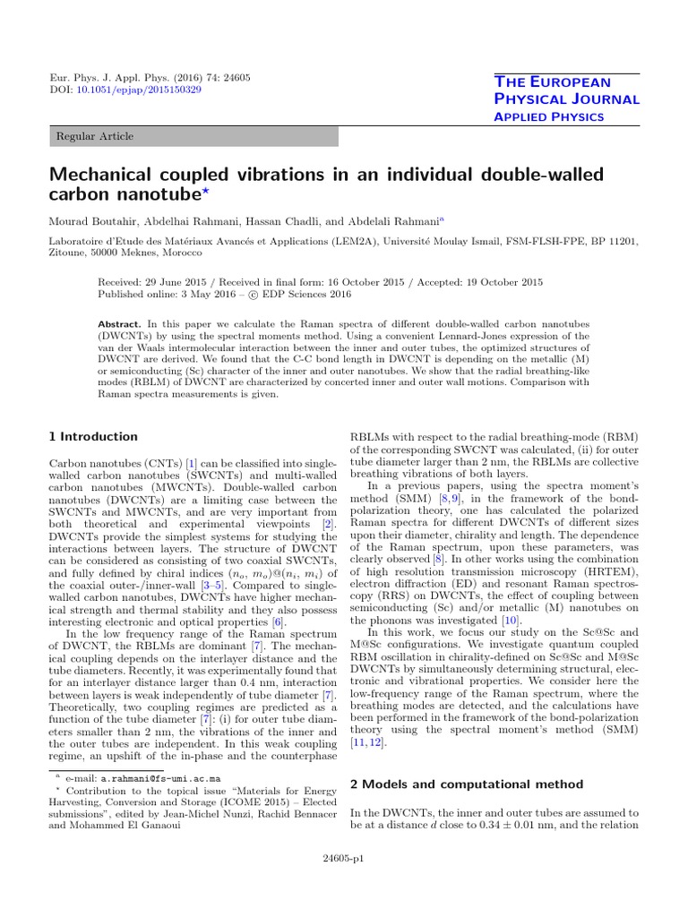 Vibrational Analysis of Double-Walled Carbon Nanotubes | PDF | Carbon ...