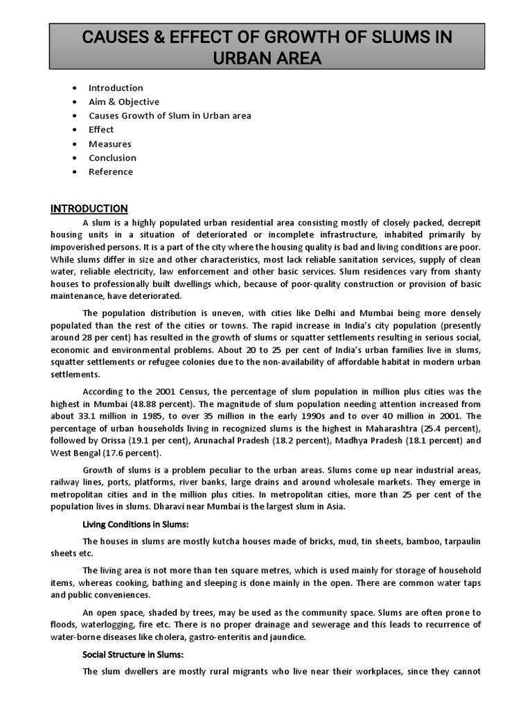Causes and Effects of Urban Slums | PDF