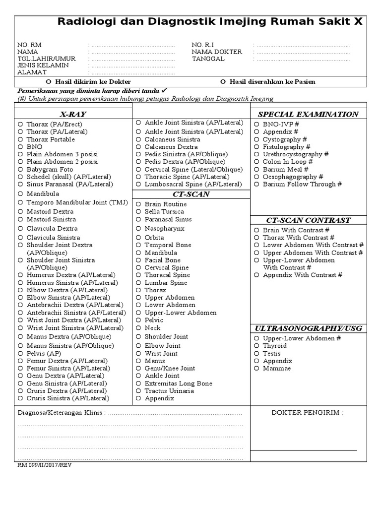 RM 099-Ii-2017-Rev Permintaan Pemeriksaan Radiologi | PDF | Abdomen ...