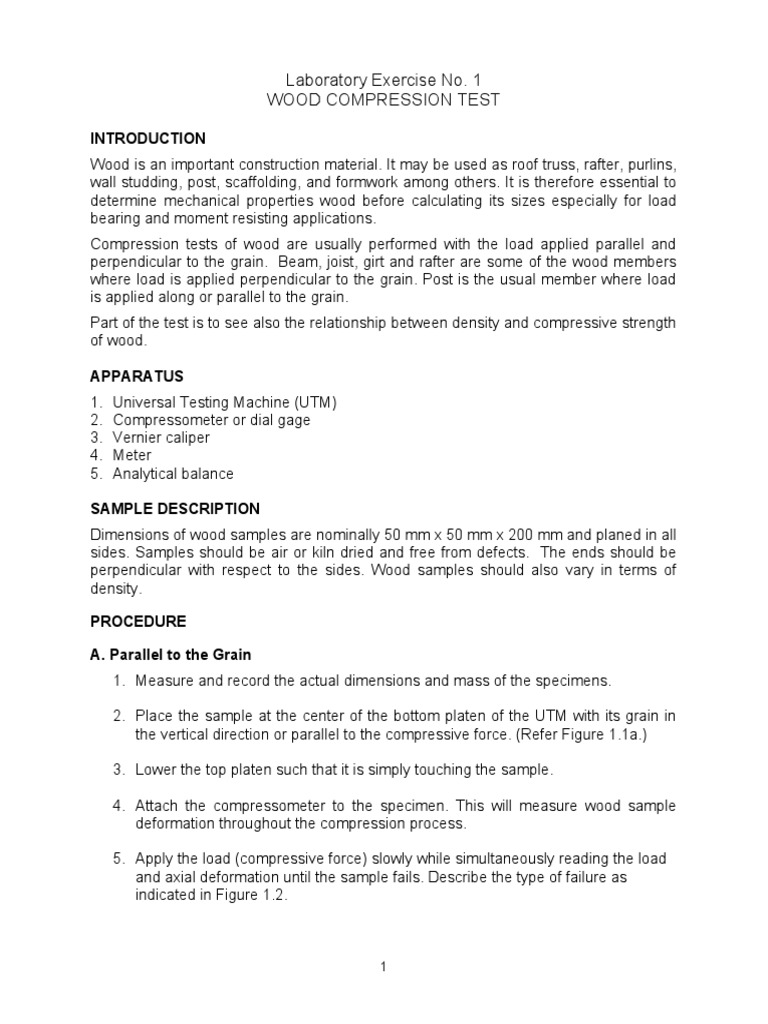 Wood Compression Test Procedure | PDF | Young's Modulus | Stress ...