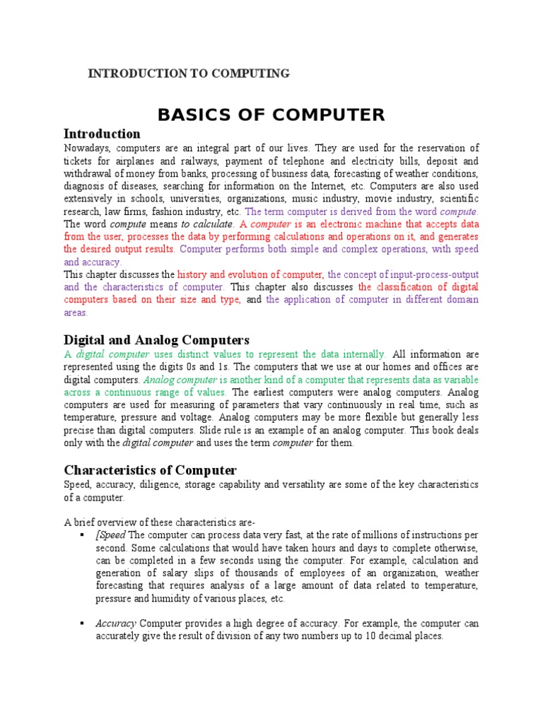 Introduction to Computer Basics | PDF | Input/Output | Personal Computers