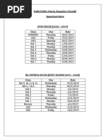 Delhi Public School, Bangalore (South) Important Dates