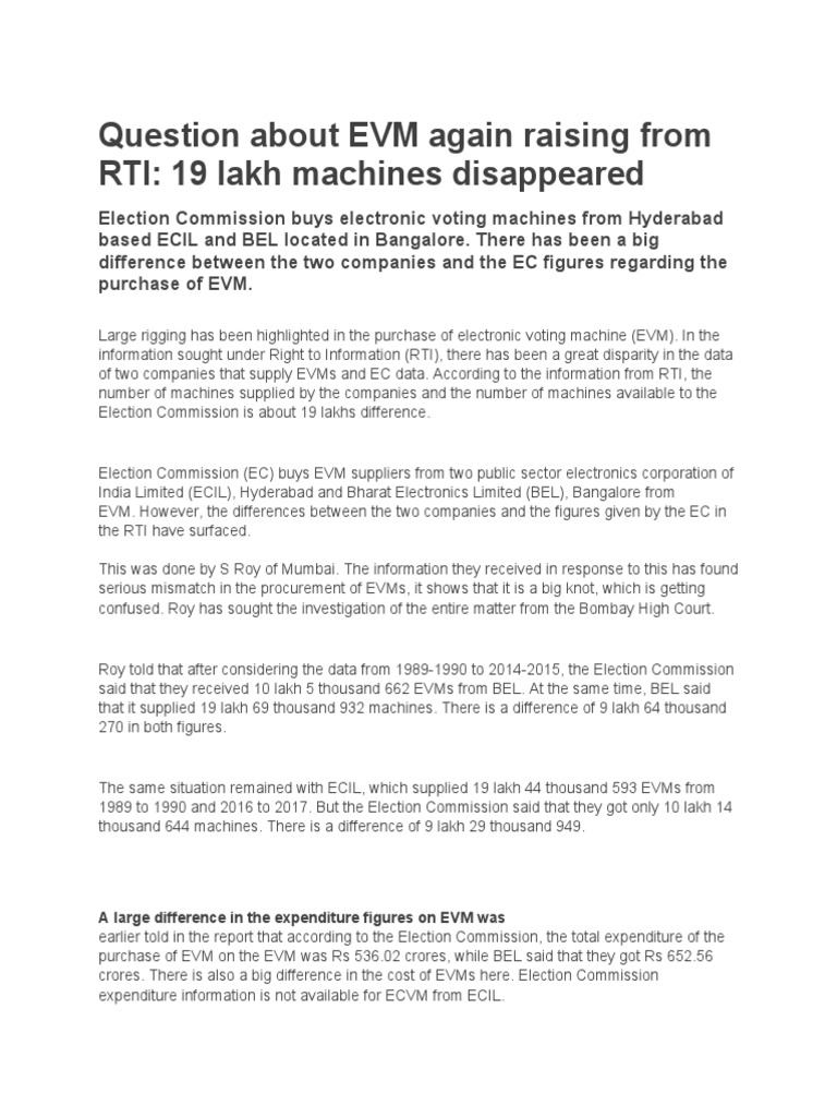 EVM Discrepancies: 19 Lakh Missing | PDF | Accountability | Elections