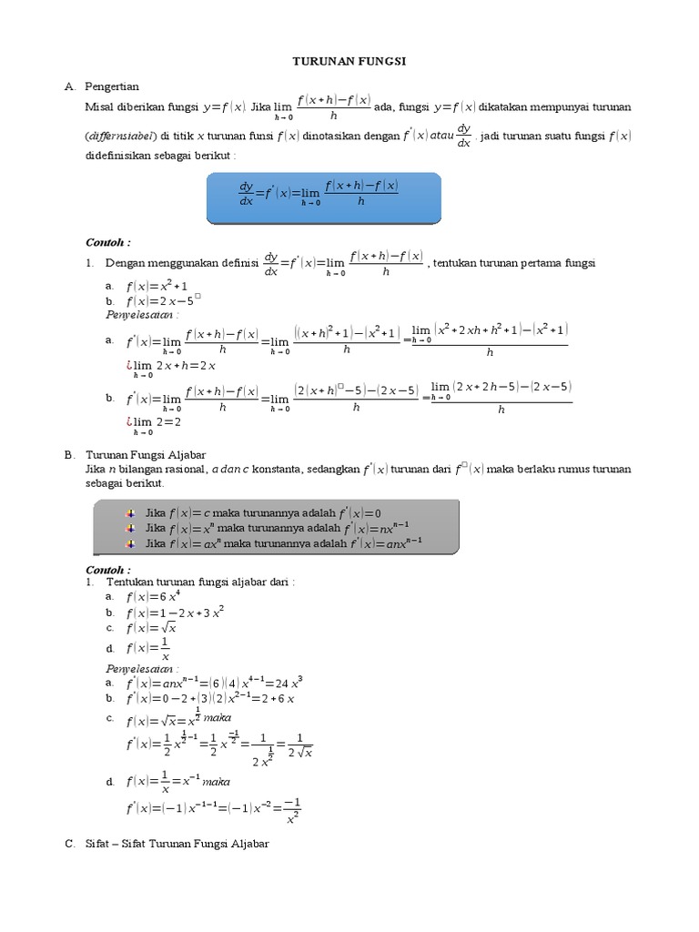 Bahan Ajar Turunan Fungsi Pdf