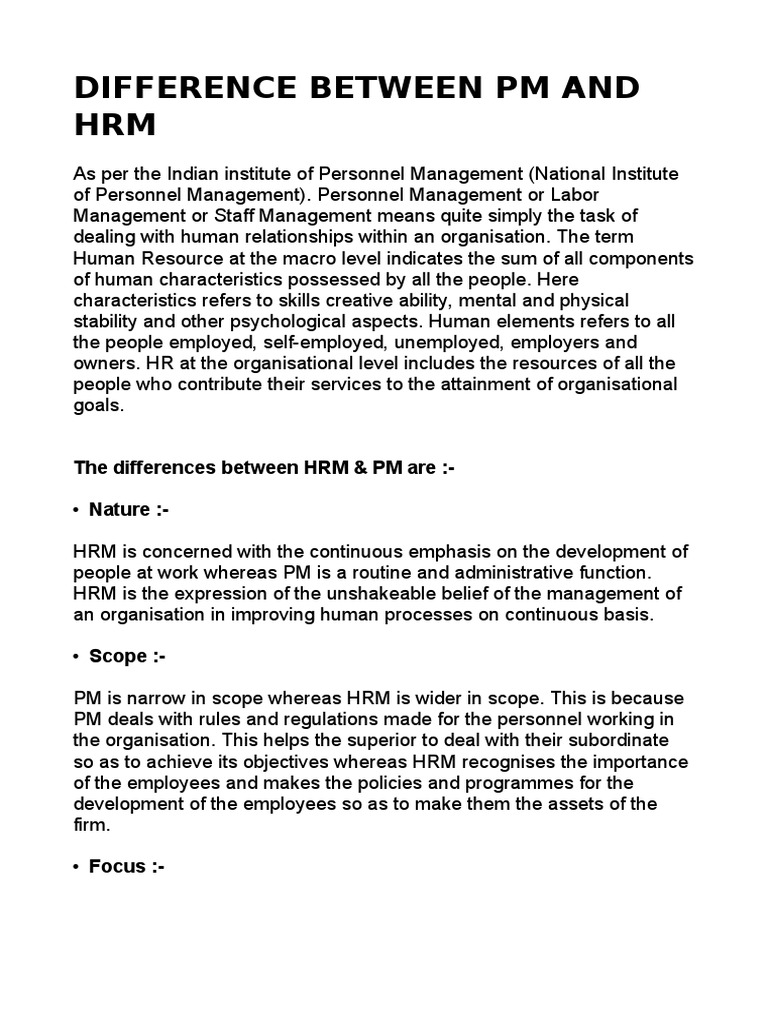 Difference Between PM and HRM | PDF | Human Resource Management ...