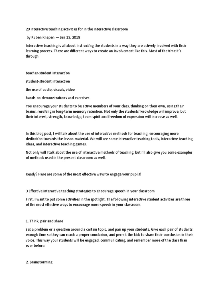 20 Interactive Teaching Activities For in The Interactive Classroom