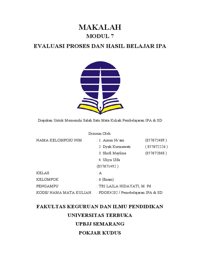 Makalah Modul 7 Evaluasi Proses Dan Hasil Belajar Ipa