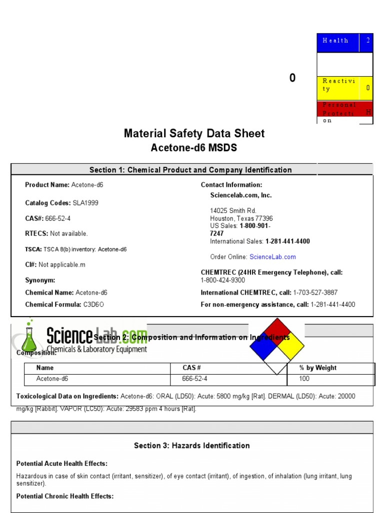 Acetone-D6 MSDS: Section 1: Chemical Product and Company Identification ...