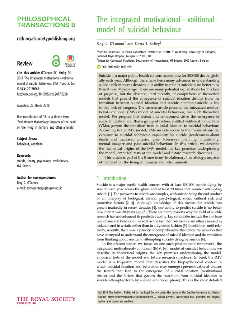 Integrated Motivational-Volitional Model | PDF | Suicide | Self Harm