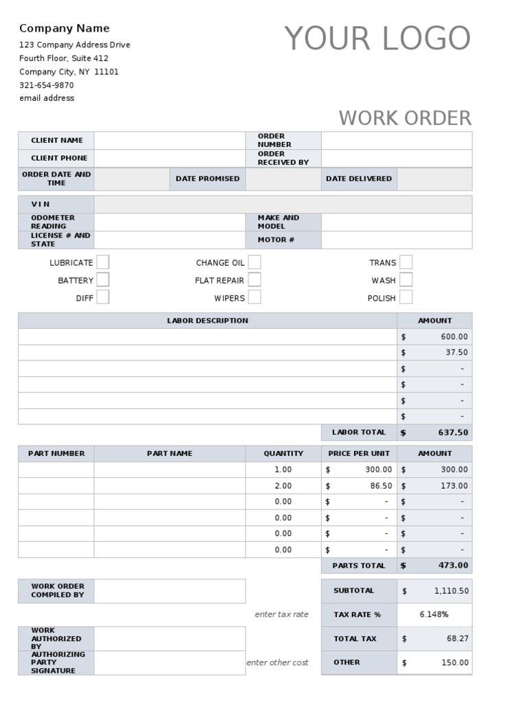 Automotive Work Order Template | PDF | Business