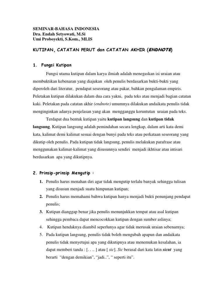 Kutipan Dan Catatan Kaki