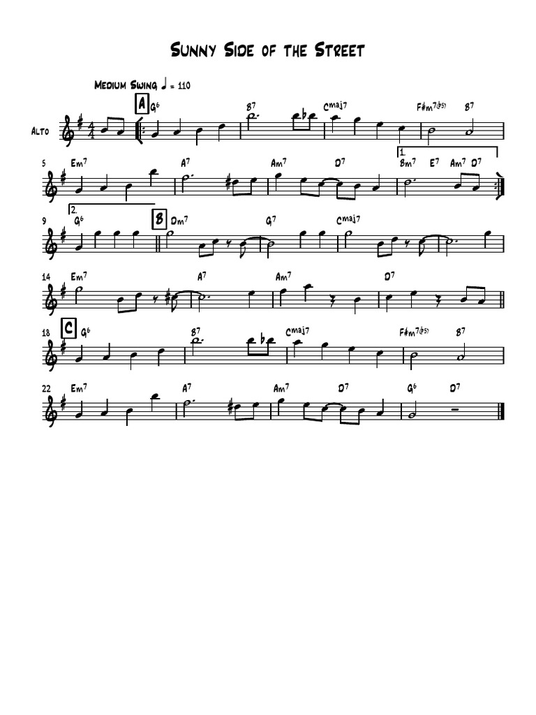 Sunny Side Of The Street Eb Lead Sheet Pdf Theorie Echecs Echecs