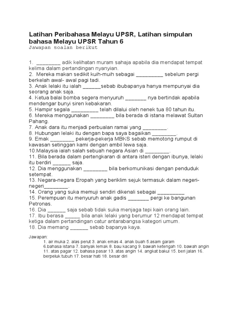 Latihan Peribahasa Melayu Upsr Pdf