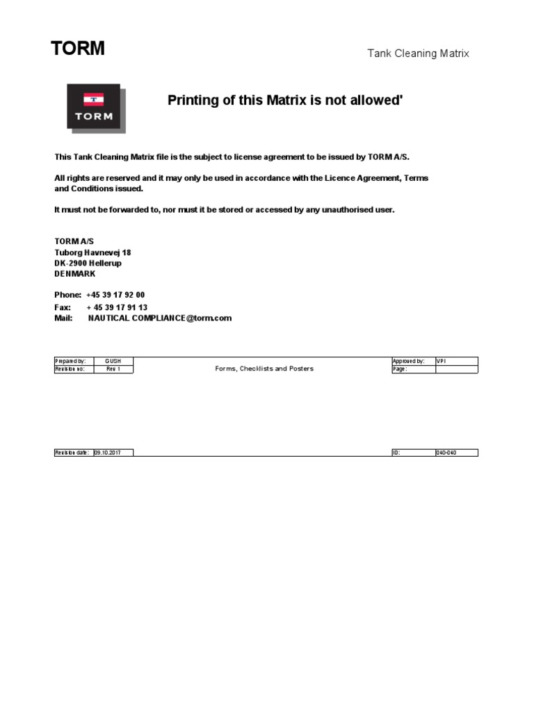 TORM Tank Cleaning Matrix Guide | PDF | Atmosphere Of Earth | Combustion