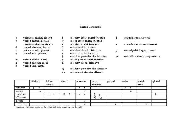 English Consonant Chart Overview | PDF | Language Arts & Discipline ...