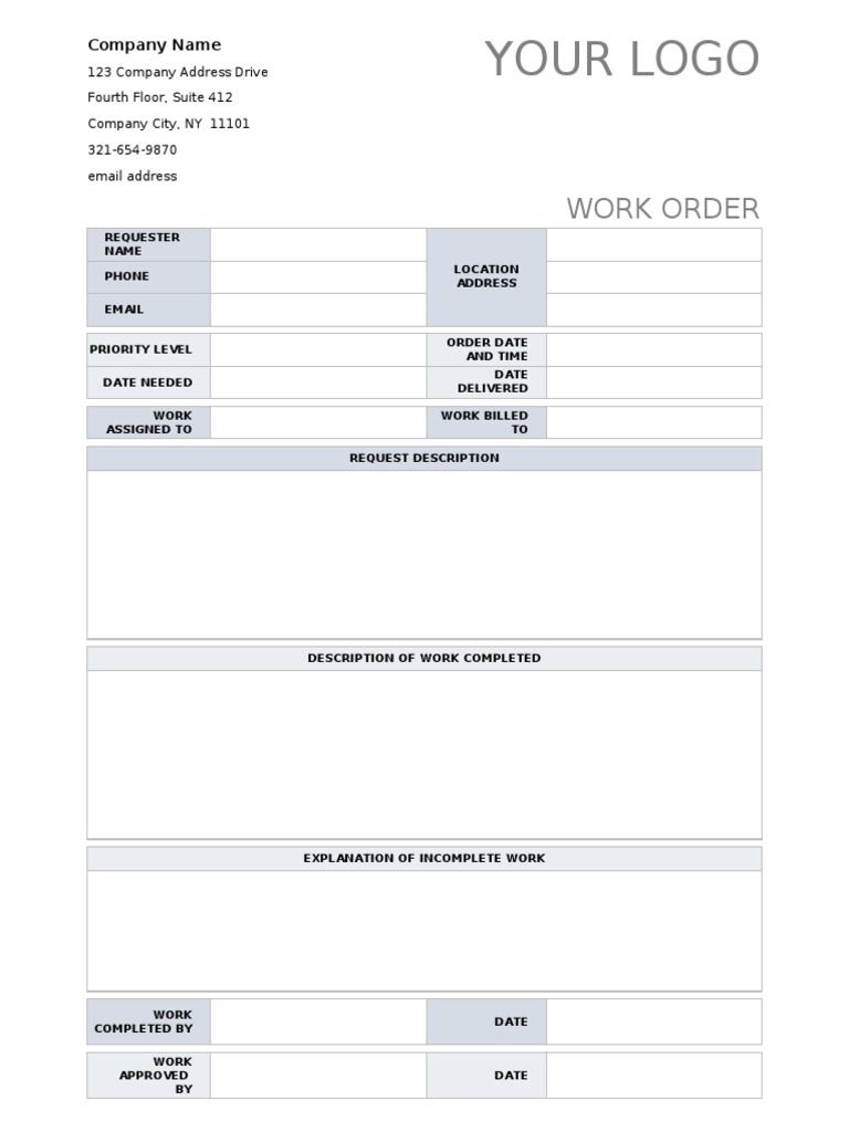 IC Printable Work Order Request Form Template 8963 PDF IC Printable Work Order Request Form Template 8963 PDF