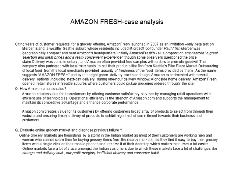 Amazon Fresh: Launch and Value Analysis | PDF