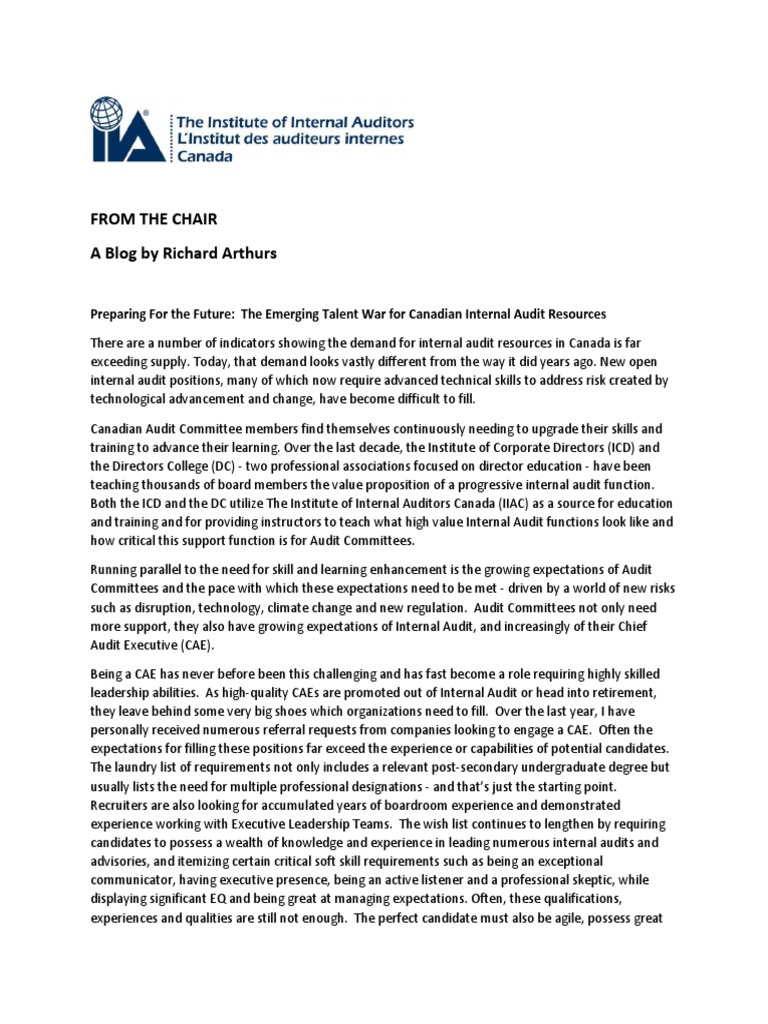 From The Chair A Blog by Richard Arthurs | PDF | Internal Audit ...