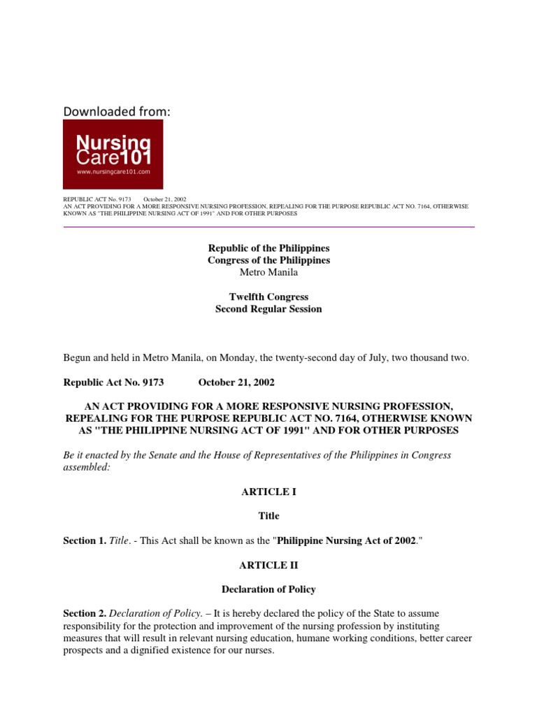 Ra 9173 | PDF | Licensure | Nursing