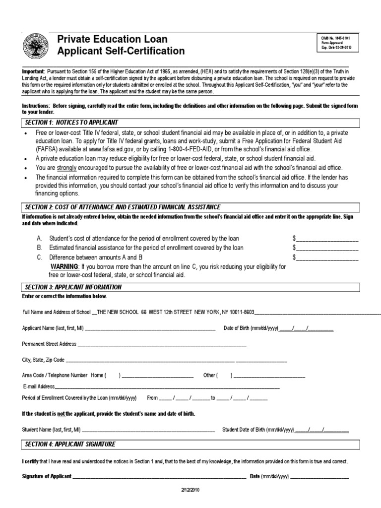 Private Loan Self Certification Form PDF Student Loan Loans