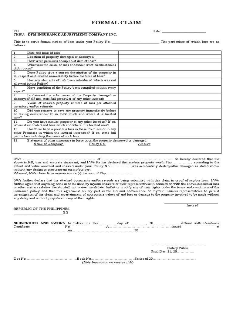 Insurance Claim Form Template | PDF | Insurance | Government Information