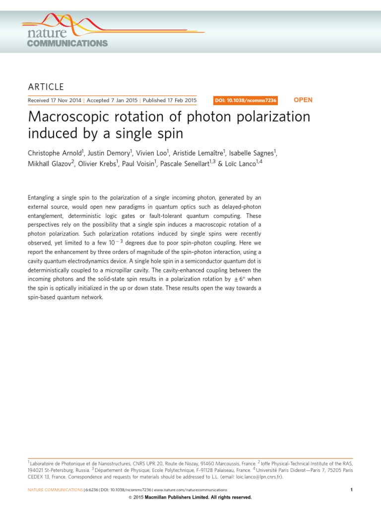Macroscopic Rotation of Photon Polarization Induced by A Single Spin ...
