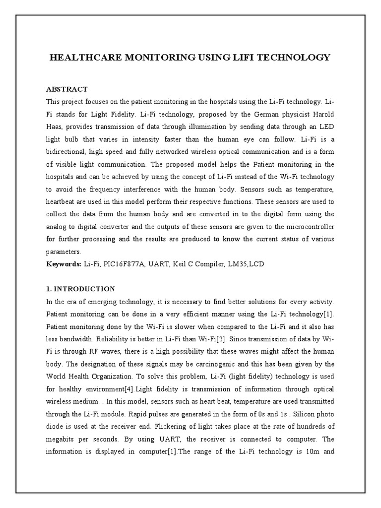 Li-Fi Technology for Patient Monitoring | PDF | Wireless | Data ...