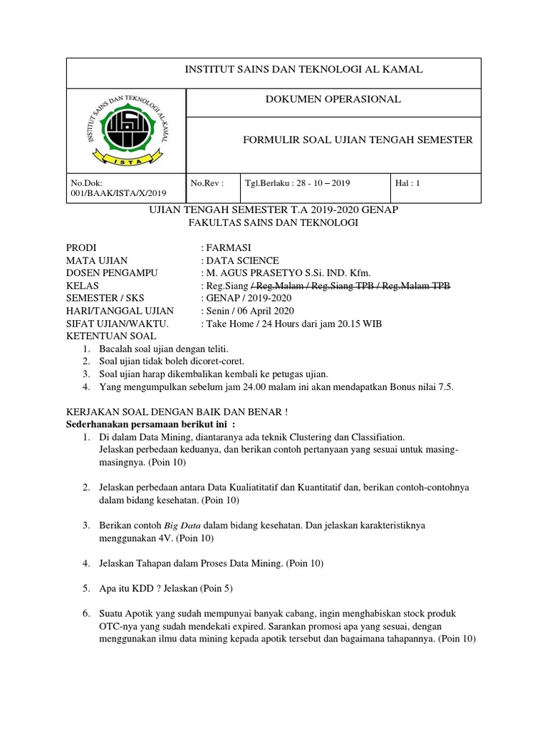 Soal Uas Ta 2019 2020 Genap Data Science Pdf