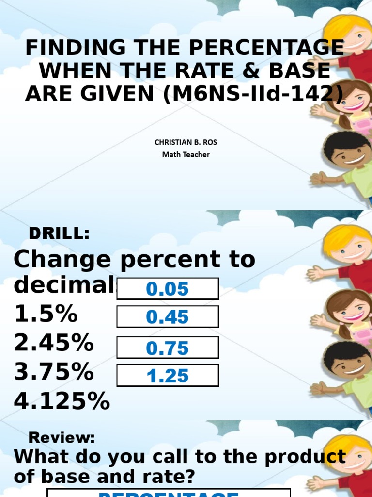 Finding Percentage, Rate, and Base | PDF | Percentage | Learning