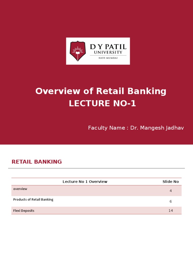 Overview Of Retail Banking Lecture No 1 Pdf Deposit Account Banks