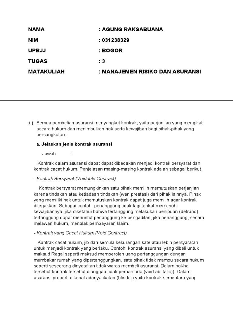 Tugas 3 Manajemen Risiko Dan Asuransi