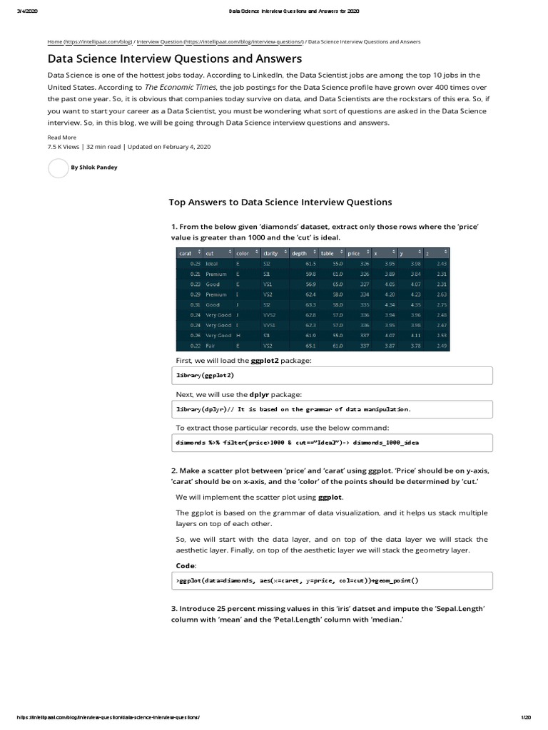 Data Science Interview Questions and Answers For 2020 PDF | PDF ...