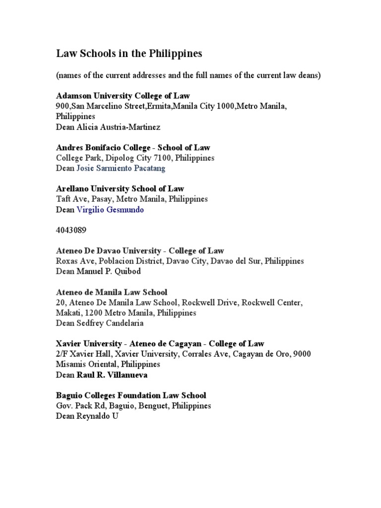 Law Schools in The Philippines PDF Metro Manila Manila