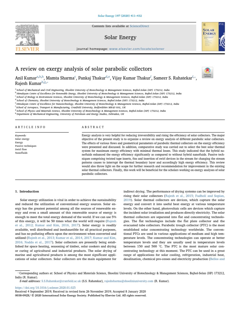 10 1016@j Solener 2020 01 025 | PDF | Exergy | Solar Energy
