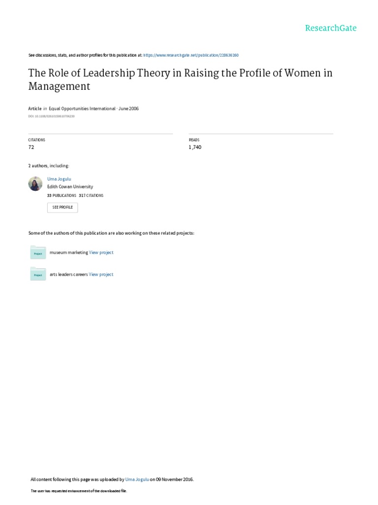 Leadership Theories and Women in Management | PDF | Transformational ...