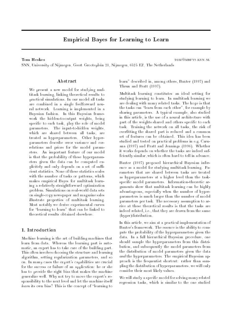 Empirical Bayes For Learning To Learn | PDF | Bayesian Inference ...