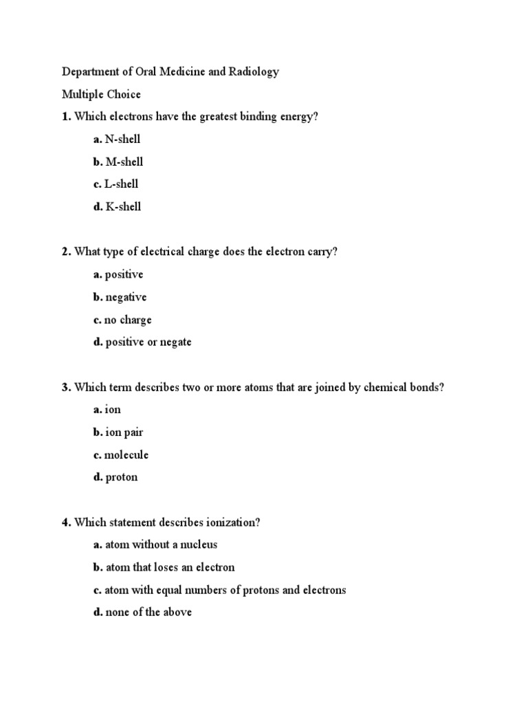Radiology MCQs for Oral Medicine | PDF | X Ray | Atoms