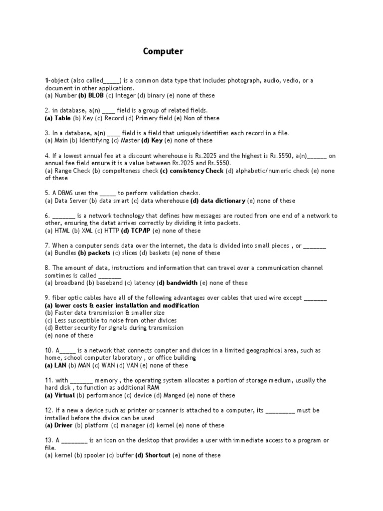 Computer Mcqs PDF Computer Data Storage Floppy Disk