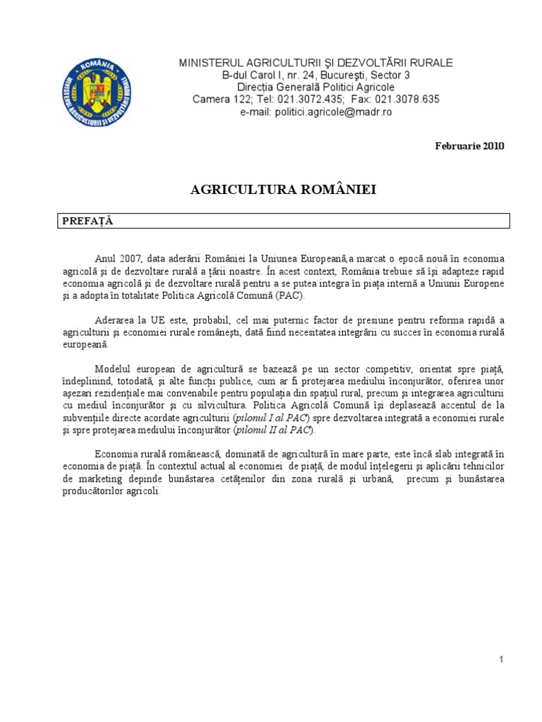 Agricultura Romaniei Feb2010 | PDF