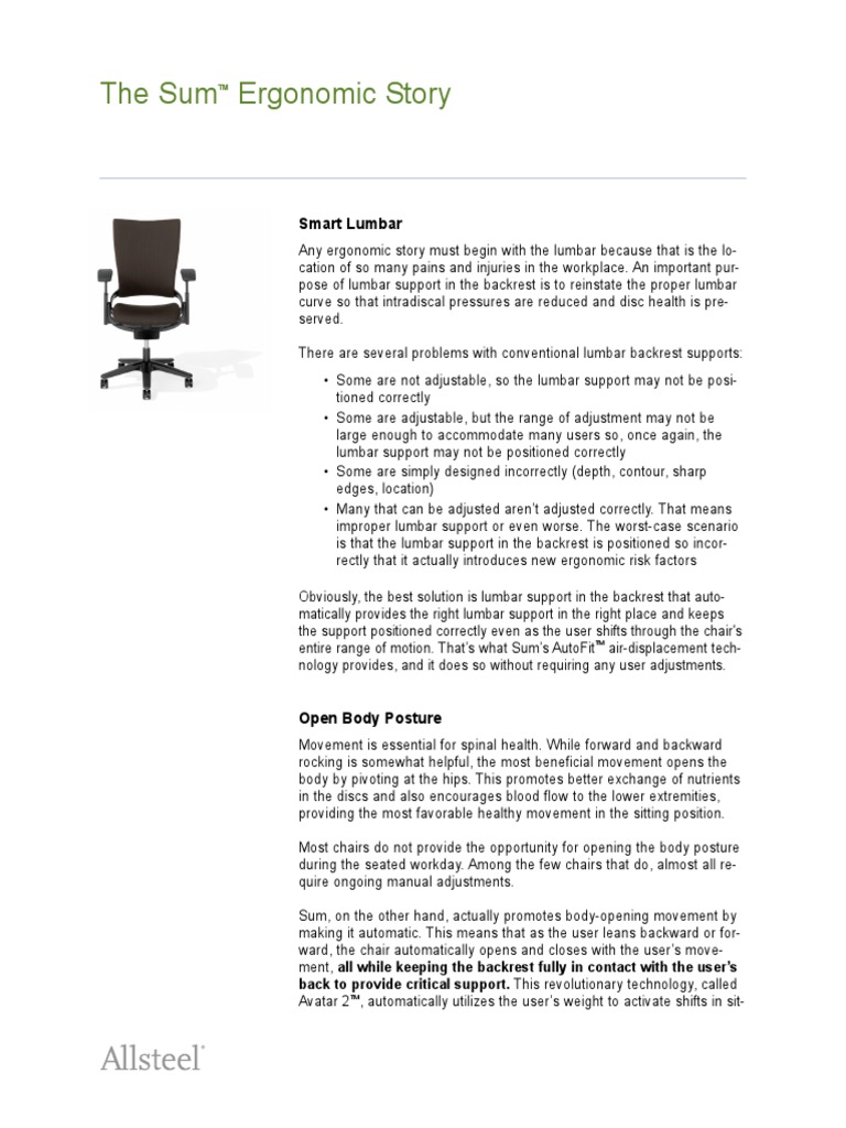 AllSteel Tall Chair Ergonomics Story | PDF | Chair | Human Factors And ...