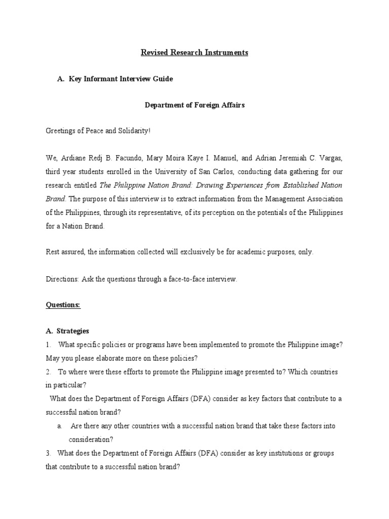 A. Key Informant Interview Guide Department of Foreign Affairs | PDF ...