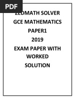 Zedmath Solver Gce Mathematics Paper1 2019 Exam Paper With Worked Solution